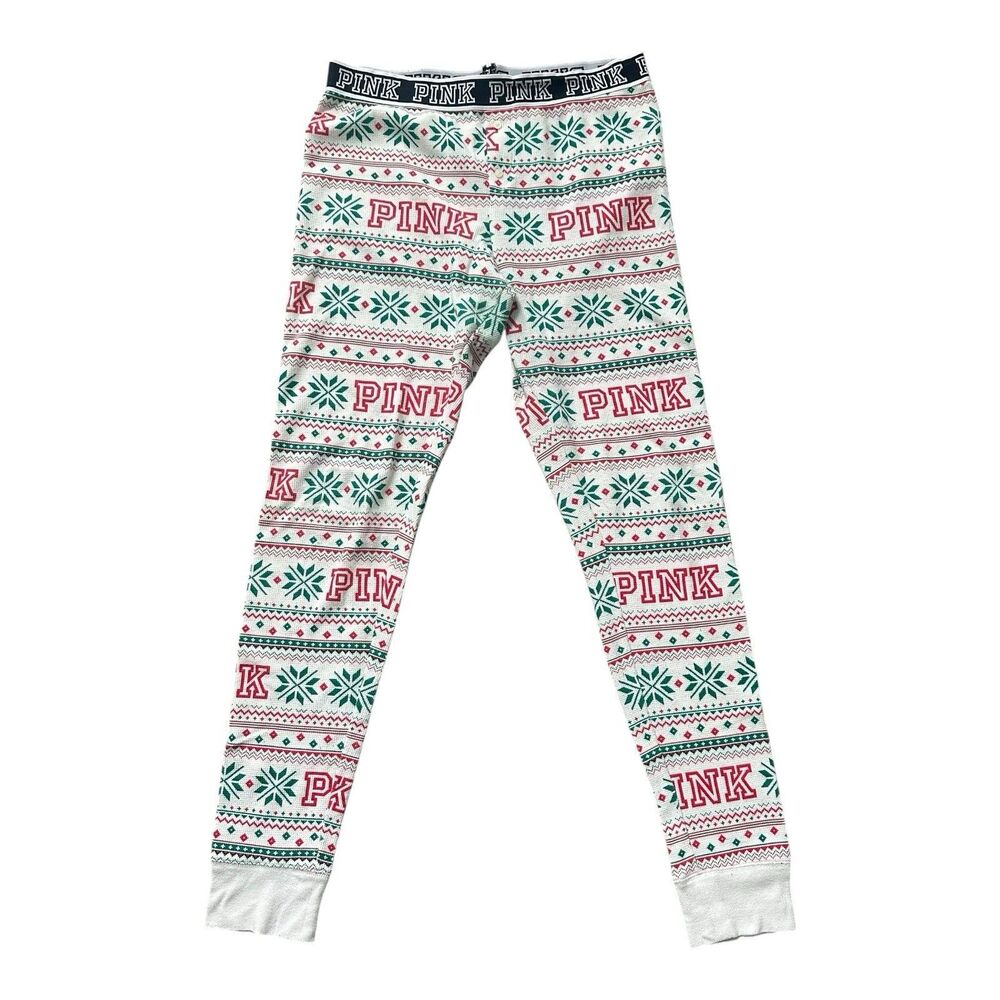 VS PINK Waffle Knit Pajama Pants Fair Isle “Only Sleep In” Size Large